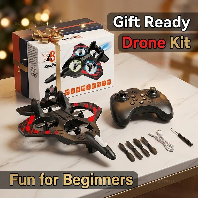 YL87 RC Foam Airplane Glider with LED Lights 2.4G Stunt Remote Control Fighter Plane Toys Kids Adults Gifts Outdoor Indoor Play